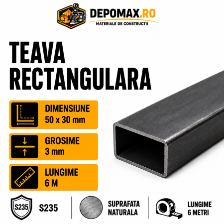 Teava rectangulara 50 x 30 x 3 mm, 6 metri